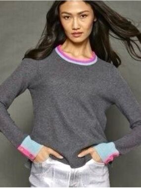Lisa Todd Cashmere Sweater with Vibrant Pink and Blue Trim